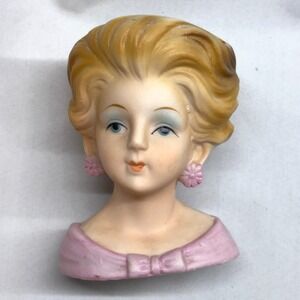 Karen Carson Lady Head Bust Candle Pink Gold Vintage Good Handcrafted Ceramic